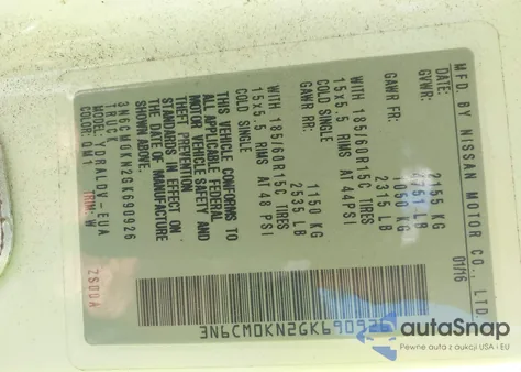 2016 Nissan Nv200 S z USA, uszkodzony, nr VIN 3N6CM0KN2GK690926